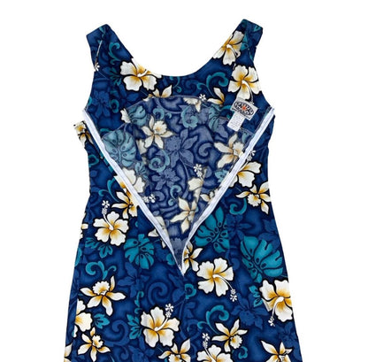 VTG 'PACIFIC LEGEND' HAWAIIAN BLUE WHITE FLORAL MINI BEACH SUMMER DRESS SMALL 8