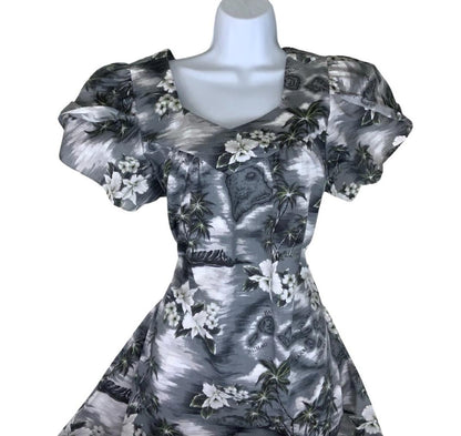 VTG 70s 80s 'KY'S' HAWAIIAN BLACK WHITE GREY SUMMER SHORT SLEEVE TENT DRESS M 14