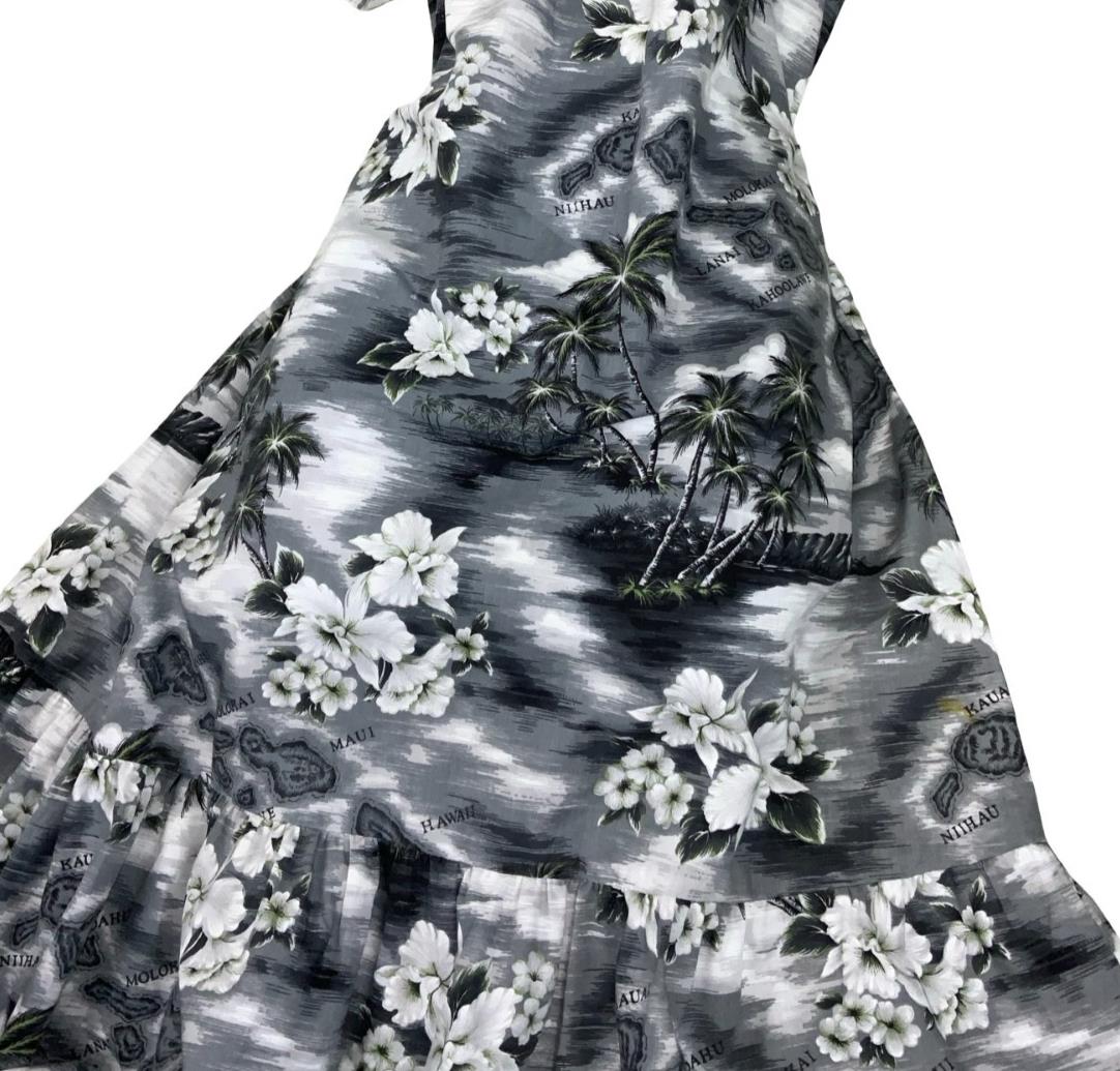 VTG 70s 80s 'KY'S' HAWAIIAN BLACK WHITE GREY SUMMER SHORT SLEEVE TENT DRESS M 14