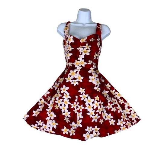 VTG 90 ROYAL HAWAIIAN CREATIONS RED WHITE FLORAL MINI BEACH SUMMER DRESS S 8 10