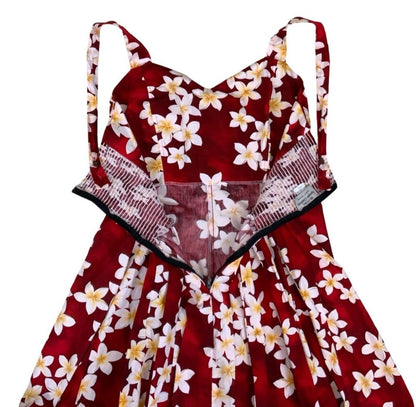 VTG 90 ROYAL HAWAIIAN CREATIONS RED WHITE FLORAL MINI BEACH SUMMER DRESS S 8 10