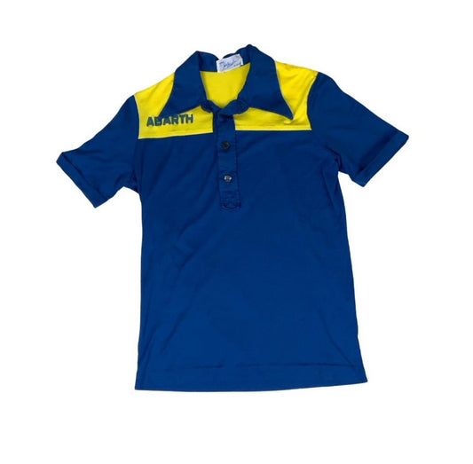 VTG 80s TORINO ABARTH RACING SPORTS BLUE YELLOW SHORT SLEEVED POLO SHIRT SMALL