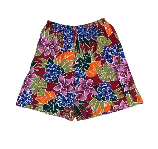 VTG HIGHT-WAISTED COLOURFUL FLORAL PATTERN HAWAIIAN SURF BEACH SHORTS (ONE SIZE)