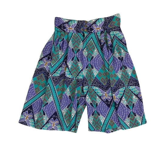 VTG 90s y2k HIGH-WAISTED CASUAL PURPLE TEAL GREEN GOLD GEOMETRIC SHORTS XS 6