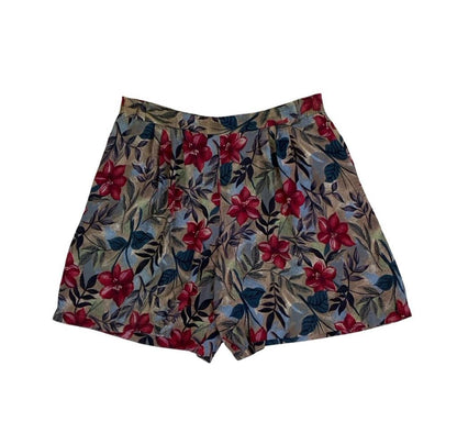 VTG 90s 'RADDIFFE' BY SAG HARBOR RED BROWN BLUE FLORAL SUMMER BEACH SHORTS M