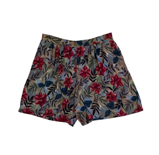 VTG 90s 'RADDIFFE' BY SAG HARBOR RED BROWN BLUE FLORAL SUMMER BEACH SHORTS M