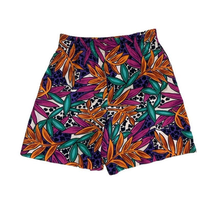 VTG 90s y2k 'JOAN WALTERS' HIGH-WAISTED ORANGE PINK GREEN BOTANICAL SHORTS S M