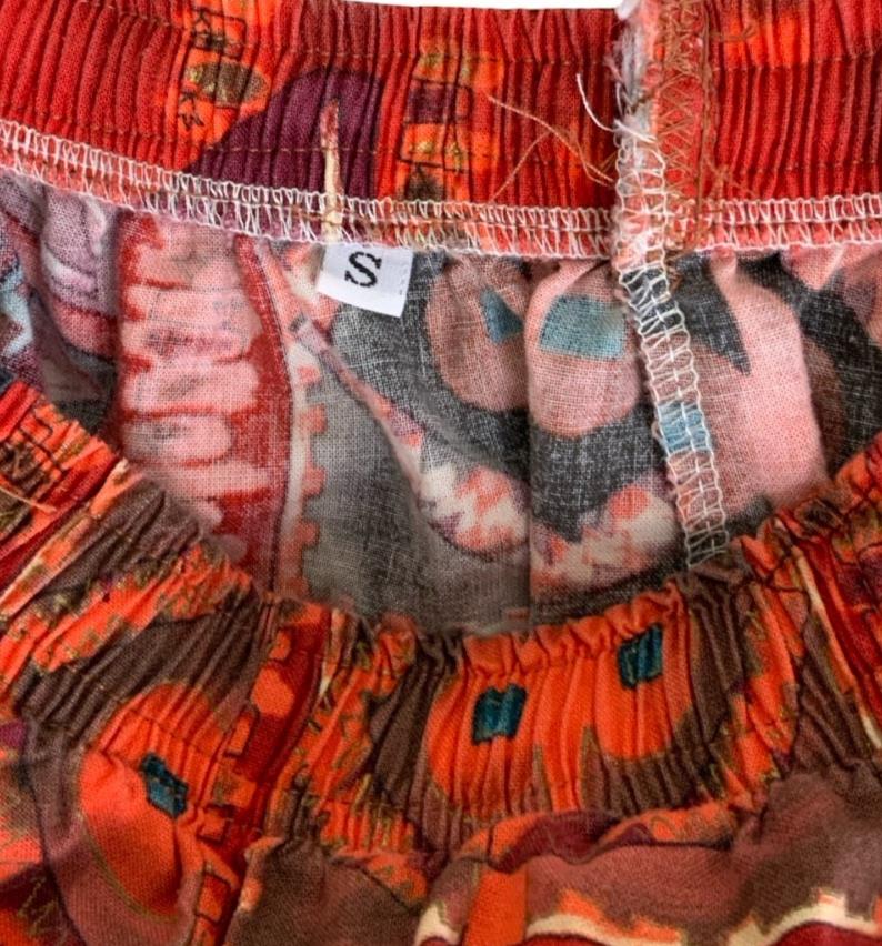 VTG 90s RED BROWN TRIBAL ART GEOMETRIC GRAPHIC BOHO BEACH SURF SHORTS S M