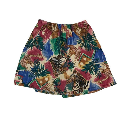 VTG 90s SAFARI ANIMAL COLOURFUL GRAPHIC GIRAFFE ZEBRA PRINT CASUAL SHORTS LARGE