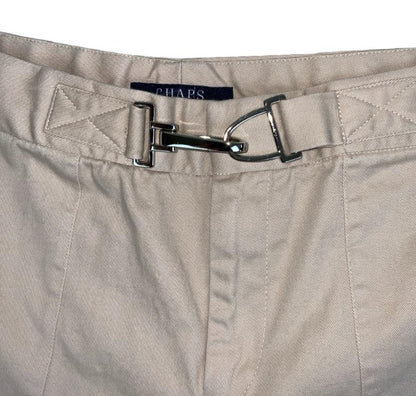 VTG 90s 'CHAPS' HIGH-WAISTED BEIGE BUCKLE CASUAL HOLIDAY SUMMER CHINO SHORTS S