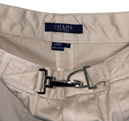 VTG 90s 'CHAPS' HIGH-WAISTED BEIGE BUCKLE CASUAL HOLIDAY SUMMER CHINO SHORTS S