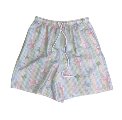 VTG 90s y2k 'BLAIR' PASTEL BUTTERFLY STRIPES PINK BLUE GREEN CASUAL BEACH SHORTS