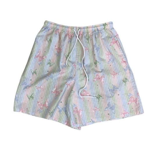 VTG 90s y2k 'BLAIR' PASTEL BUTTERFLY STRIPES PINK BLUE GREEN CASUAL BEACH SHORTS