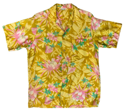 VTG 60s 70s HAWAIIAN MADE ALOHA SHIRT COTTON TIKI ROCKABILLY HAWAII SURF MEDIUM