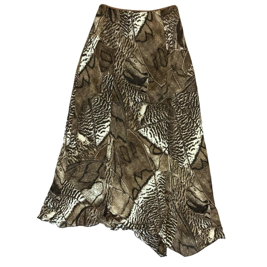 90s y2k 'GIULLA GALANTI' BROWN WHITE ANIMAL  PRINT ASYMMETRIC SKIRT MED 12/ 14