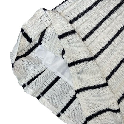 VTG WHITE BLACK STRIPED KNITTED ELASTICATED LINED MIDI PANEL SKIRT UK 12