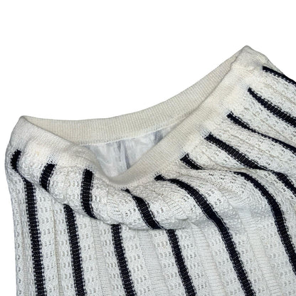 VTG WHITE BLACK STRIPED KNITTED ELASTICATED LINED MIDI PANEL SKIRT UK 12