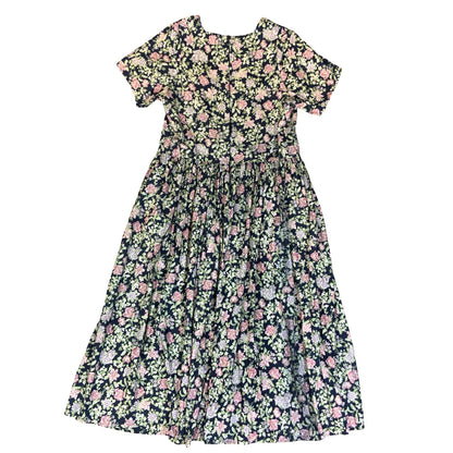 1980s 'LAURA ASHLEY' BLUE PINK FLORAL RETRO SUMMER TEA PARTY A-LINE DRESS 10/12