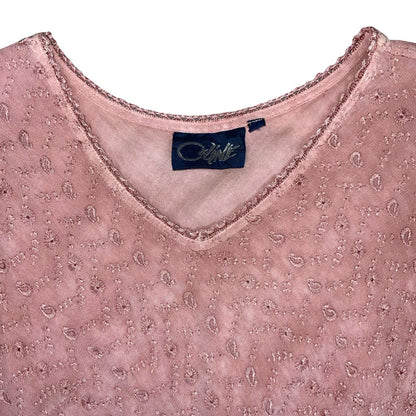 VTG 90s does 70s 'COLINE' PINK BOHO HIPPIE TIERED MIDI FLOWY TEXTURED DRESS XS 6