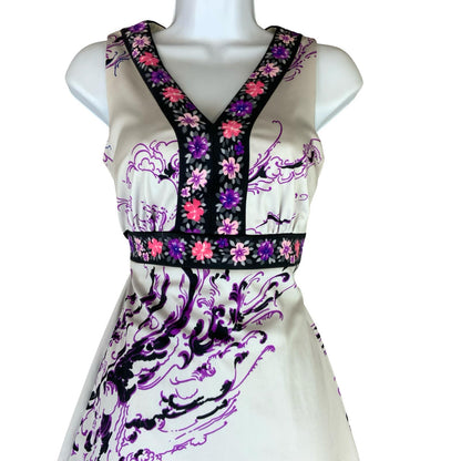 VTG 70s 'VERENA MODELLE' WHITE PINK PURPLE FLORAL FOLK BOHO MAXI DRESS XS 6