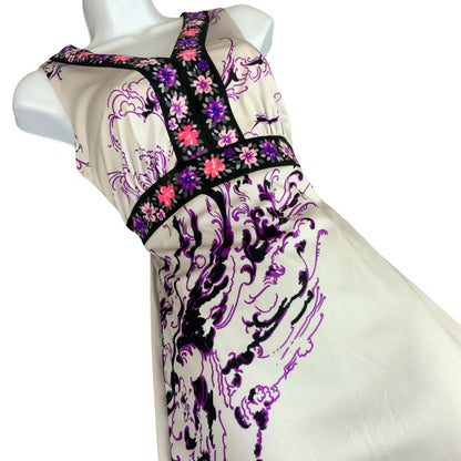 VTG 70s 'VERENA MODELLE' WHITE PINK PURPLE FLORAL FOLK BOHO MAXI DRESS XS 6
