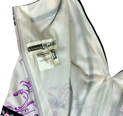 VTG 70s 'VERENA MODELLE' WHITE PINK PURPLE FLORAL FOLK BOHO MAXI DRESS XS 6