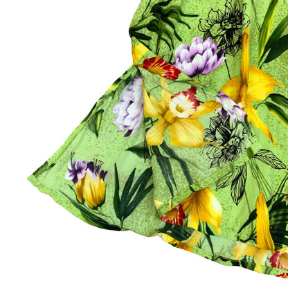 VTG 'DESERT SHORES' GREEN YELLOW SUMMER BEACH FLORAL SLEEVELESS MAXI DRESS S