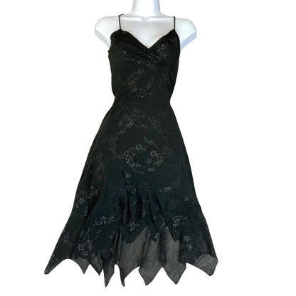 VTG 90s Y2K 'PIMKIE' BLACK GLITTER SILVER STRAPPY MINI GRUNGE FAIRIE DRESS XS