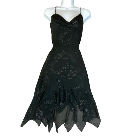 VTG 90s Y2K 'PIMKIE' BLACK GLITTER SILVER STRAPPY MINI GRUNGE FAIRIE DRESS XS