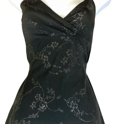 VTG 90s Y2K 'PIMKIE' BLACK GLITTER SILVER STRAPPY MINI GRUNGE FAIRIE DRESS XS