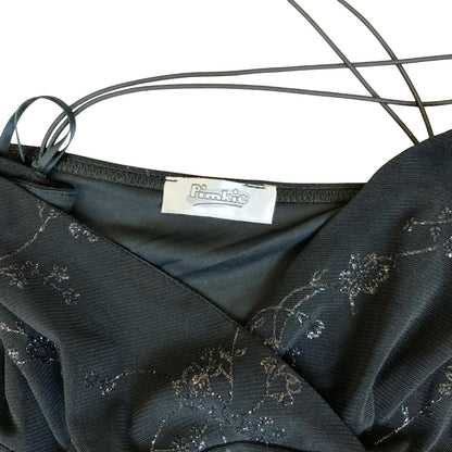 VTG 90s Y2K 'PIMKIE' BLACK GLITTER SILVER STRAPPY MINI GRUNGE FAIRIE DRESS XS
