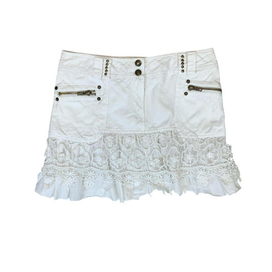 VTG 90s y2k 'MORGAN DE TOI' WHITE MID RISE TEXTURED FLORAL LAYERED MINI SKIRT M