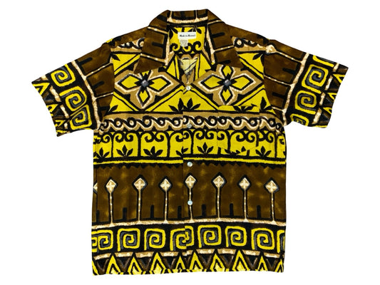 VTG 1960s BARK CLOTH HAWAIIAN MADE ALOHA SHIRT COTTON TIKI ROCKABILLY MEDIUM