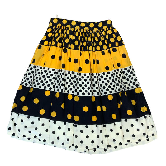 VTG HANDMADE YELLOW BLACK WHITE POLKA DOT STRIPED SWING LINED A-LINE SKIRT XS 6