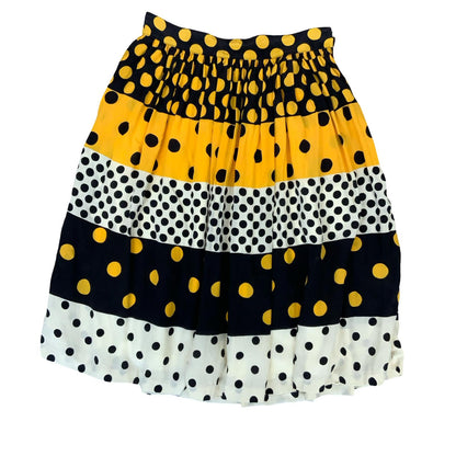 VTG HANDMADE YELLOW BLACK WHITE POLKA DOT STRIPED SWING LINED A-LINE SKIRT XS 6
