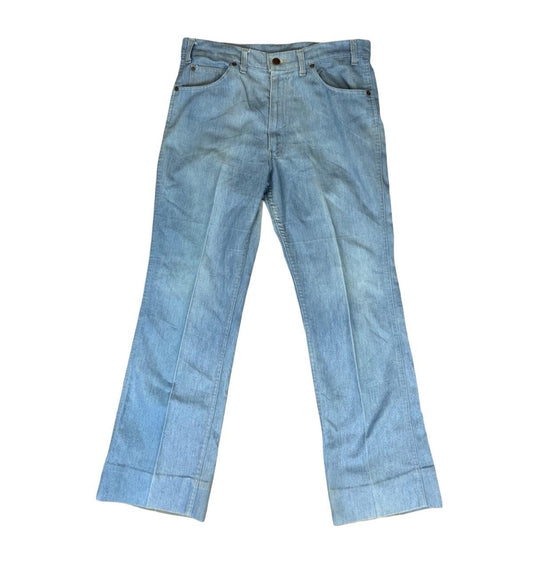 RARE VTG 70s LEVIS FOR MEN ORANGE TAB LIGHT DENIM FLARES JEANS MENS 34” W 31” L