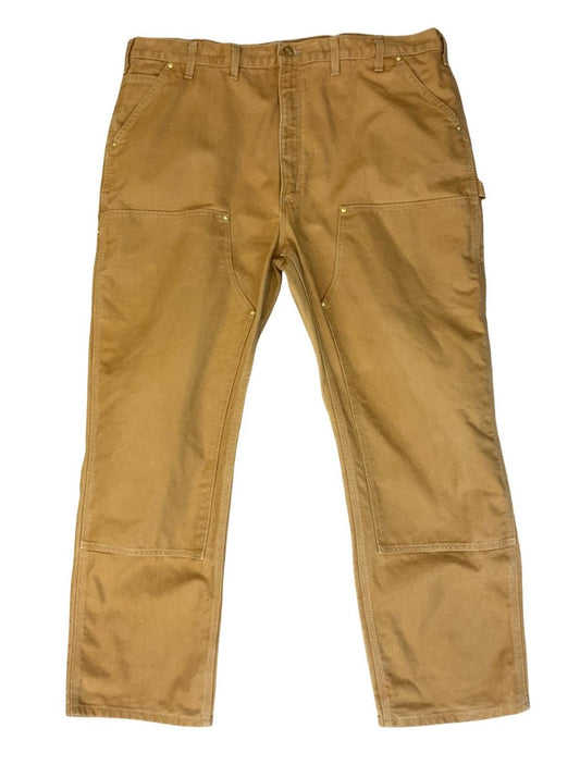 VTG USA CARHARTT DOUBLE KNEE DUCK CANVAS TAN WORKWEAR TROUSERS VGC W42” L32”
