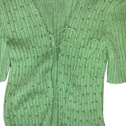VTG 90s y2k GREEN V-NECK TIE-UP BEADED SHORT SLEEVED STRETCHY KNIT CARDIGAN M 12