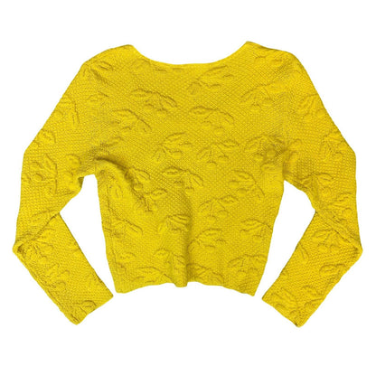 VTG YELLOW TEXTURED CHERRY LONG SLEEVED CROPPED KNITTED JUMPER TOP S 10
