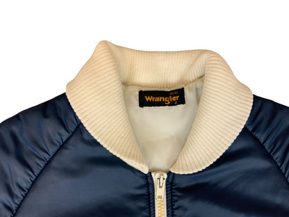 RARE VTG 1970s WRANGLER ZIP UP PADDED BOMBER JACKET RALEIGH CHOPPER NAVY SMALL