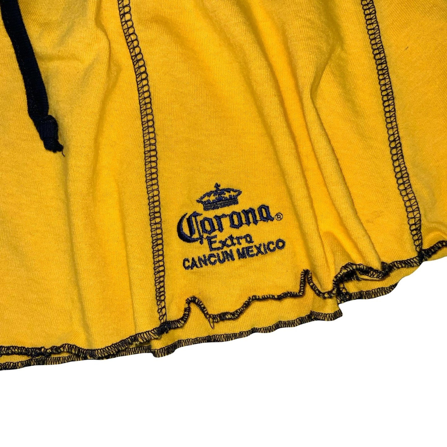 VTG 90s y2k 'CORONA EXTRA' HIGH-WAIST MINI YELLOW BLUE BEACH COTTON SKIRT S 8