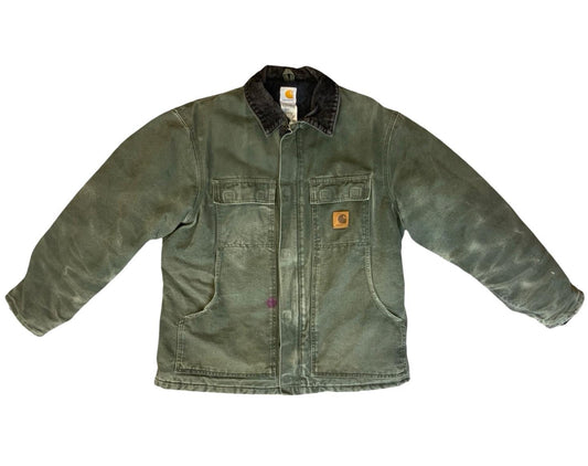 VTG CARHARTT DISTRESSED HEAVY DUCK CANVAS WORKWEAR JACKET GREEN XL