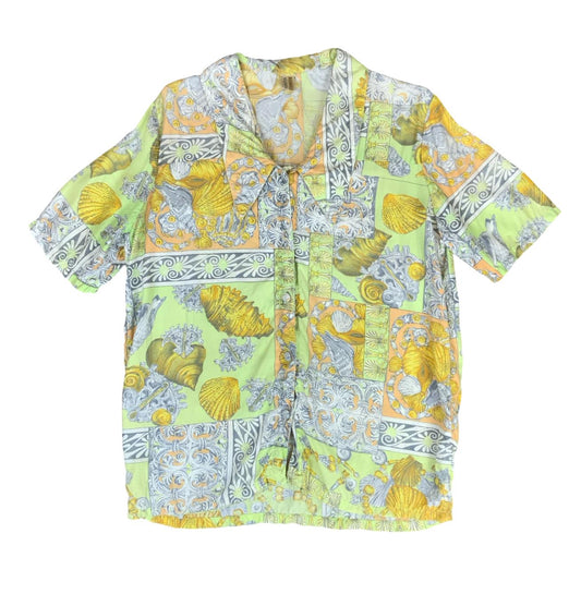 VTG 90s 'ROMEO & GIULIETTA" GREEN YELLOW SEASIDE SUMMER HOLIDAY BLOUSE L 16