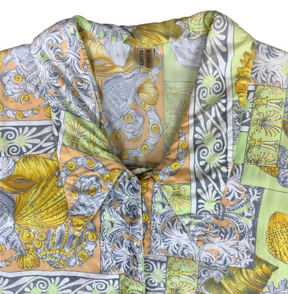 VTG 90s 'ROMEO & GIULIETTA" GREEN YELLOW SEASIDE SUMMER HOLIDAY BLOUSE L 16