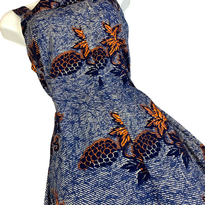 VTG BLUE WHITE ORANGE GRAPE SLEEVELESS MINI SUMMER BEACH HOLIDAY DRESS S 8