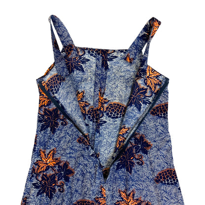 VTG BLUE WHITE ORANGE GRAPE SLEEVELESS MINI SUMMER BEACH HOLIDAY DRESS S 8