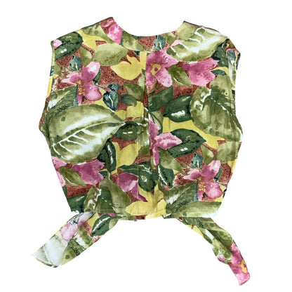 VTG 'BETTY BARCLAY' GREEN PINK FLORAL SLEEVELESS SUMMER TIE WAIST BLOUSE 14/16
