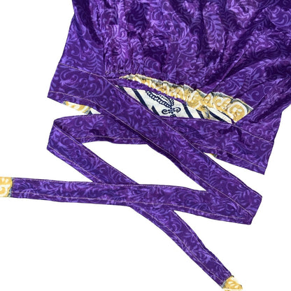 'FUNKY THREADS' PURPLE GOLD PAISLEY CROPPED INDIAN BOHO HIPPIE WRAP BLOUSE S 8