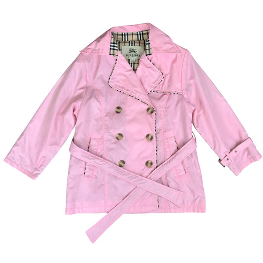 VTG 'BURBERRY LONDON' PINK TARTAN DOUBLE BREASTED BELTED TRENCH COAT S 8 10