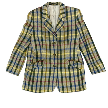VTG 70s 80s 'DAKS' SIGNATURE BEIGE BLUE LONDON TARTAN WOOL BRITISH TAILORED M 14